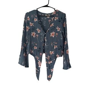 Roxy Floral Button-Up Blouse in Blue and Pink | Size S